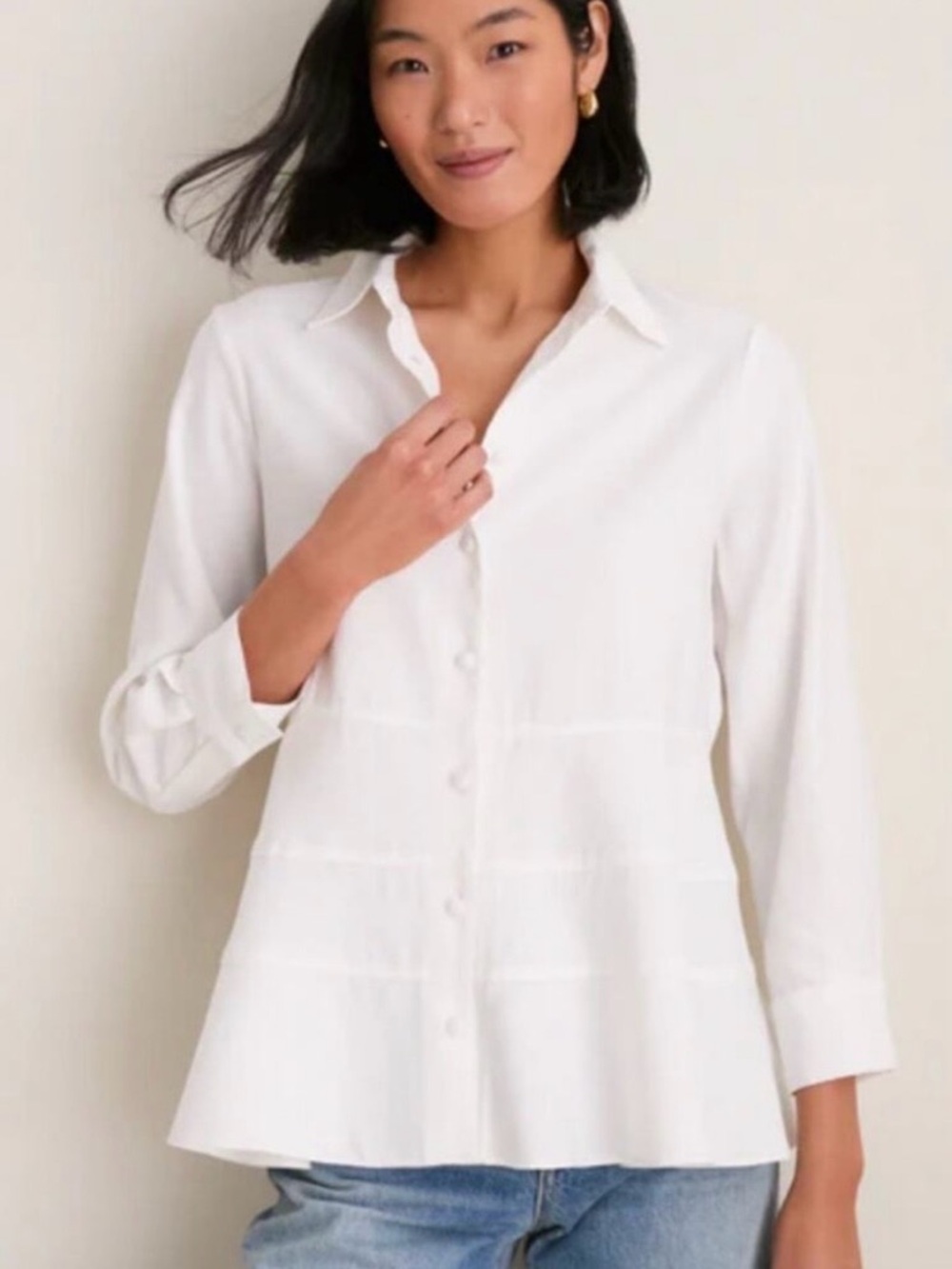 Pomander Place Tuckernuck Ashlen Tiered Peplum Blouse White Large